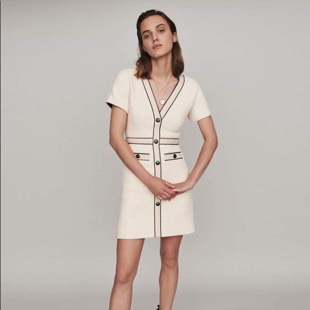 Maje Roppy Tweed A-line T-shirt Dress In Ecru